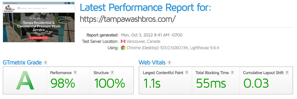 Tampa Wash Bros. LLC Websites optimized for Google Search engine results pages. Working to get the best score